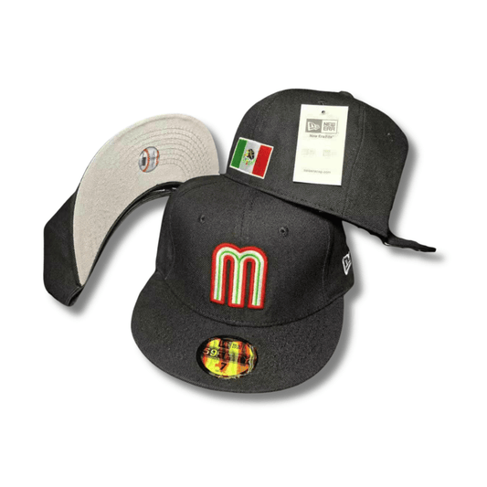 Team Mexico with Embroidered Logo and Mexican Flag Patch Black – Fitted Cap