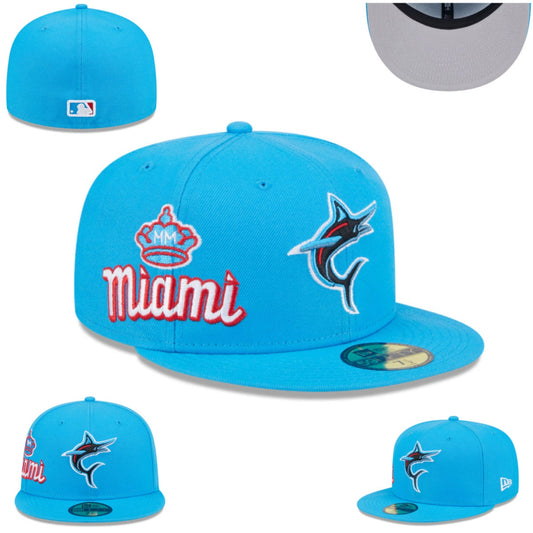 Miami Marlins Crowned Script Hat with Gray Undervisor – Light Blue