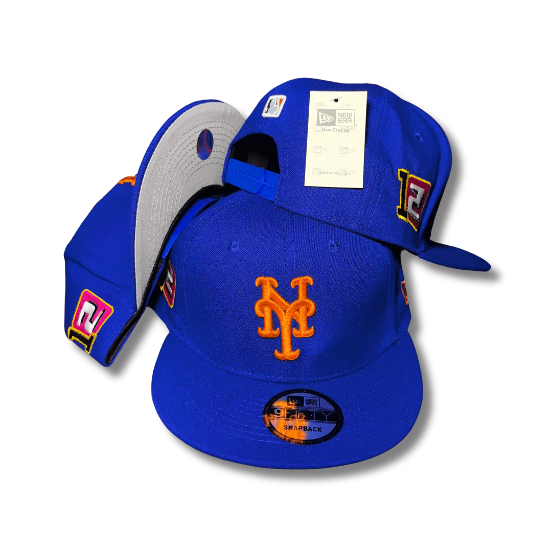 New York Mets Blue Embroidered Orange Logo with Side Patches – Snapback Cap