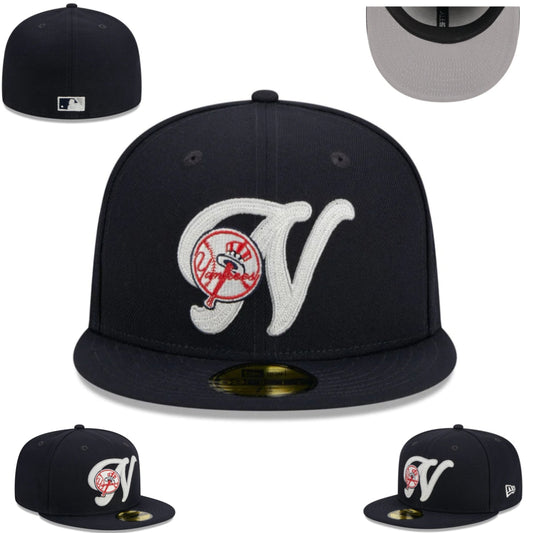 New York Yankees Navy Blue Fitted Hat with Unique Logo and Embroidered Team Badge